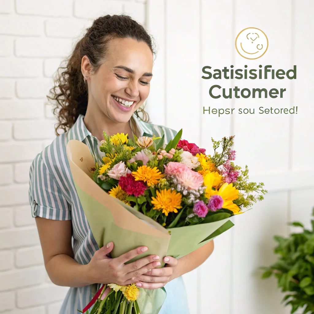 Satisfied customer with bouquet